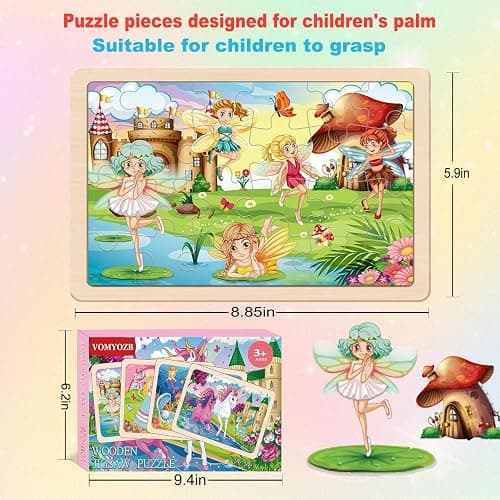 Wooden Puzzles for Kids Ages 4-6, 4 Packs 24 PCs Unicorn Mermaid Princess Fairy Jigsaw Puzzles, Preschool Educational Brain Teaser Toys for Girls 3 4 5 6 Years Old. thumbnail 2