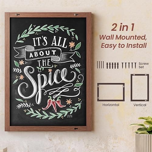 2-in-1 Double-Sided Magnetic Chalkboard 24"x16", Chalk Calendar Board & Large Blackboard for Kitchen & Home Decor, Schedule, Menu, Back-to-School Gift - Hanging Chalk Board with 2 Liquid Pens, Brown thumbnail 6
