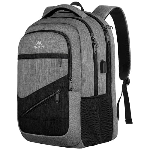 MATEIN 17 Inch Work Backpack for Men Women, Water Resistant Practical Travel Laptop Backpack with Trolley Sleeve, Casual College Daypack Laptop Compartment TSA Friendly, Grey Black - Image 1