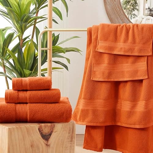 COZYART Burnt Orange Bath Towel Set for Bathroom Turkish Cotton Thick Soft Absorbent Durable 650 GSM Towel Sets of 6, 2 Large Bath Towels, 2 Hand Towels, 2 Washclothes thumbnail 7