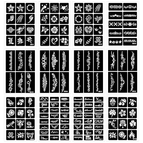 12 Temporary Tattoo Stencils,142 PCS Henna Stencils Reusable Tattoo Stencils for Face Body Art Painting for Women Men Adults Kids thumbnail 3