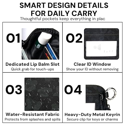 Keychain Wallet for Women Mini Zip Card Holder with ID Window Coin Purse Detachable Wristlet Small Wallets Black Leopard thumbnail 3