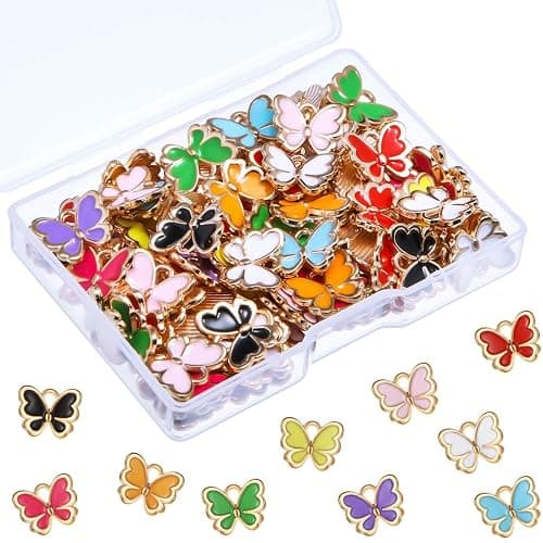 Hicarer 100 Pieces Colorful Butterfly Charms for Jewelry Making Alloy Pendant Jewelry Butterfly Charm for Necklaces Bracelets Earrings DIY Supplies - Image 1