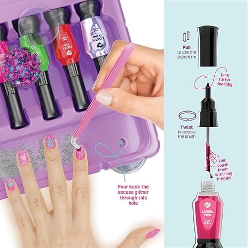Nail Art Studio for Girls - Birthday Gift - Nail Polish Kit for Kids Ages 7-12 Years Old - Girl Gifts Ideas - Gift Set - Girly Stuff - Polish, Pens, Glitter, Stickers, Gems, Filer - 8 9 10 11 12 Year thumbnail 6