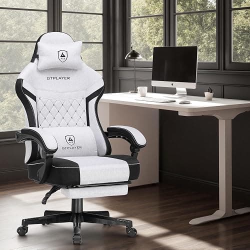 GTPLAYER Gaming Chair, Fabric Computer Office Chair with Pocket Spring Cushion, Ergonomic Office and Gaming, Video Gaming Chair with Linkage Armrests, High Back Desk Chair with Adjustable Recliner thumbnail 2