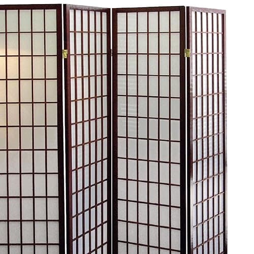 Cherry Finish Japanese Style Room Divider - 70" Tall 4-Panel Folding Privacy Screen with Wood Frame for Living Room, Bedroom, or Home Office Space Separation thumbnail 3