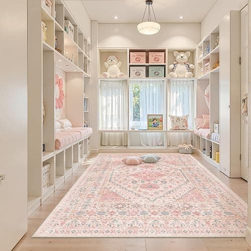 zesthome Pink Rug - 5x7 Area Rugs for Bedroom, Stain Resistant Washable Rugs for Nursery Room, Living Room, Home Decor, Girls Rug (Pink/Blue,5'x7') thumbnail 8
