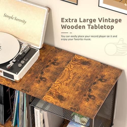 Record Player Stand with Adjustable Divider Vinyl Storage Holder Up to 200 Albums Mid-Century Large Record Player Table Vinyl Holder Turntable Stand End Table for Bedroom & Living Room, Patent Pending thumbnail 4