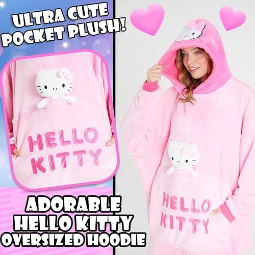 Hello Kitty Blanket Hoodie for Women Teens Wearable Blanket Sherpa Lined Fleece thumbnail 3