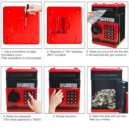 Suliper Electronic Piggy Bank Code Lock for Kids Baby Toy, Mini ATM Safe Coin Cash Banks Real Money Saving Box with Password, Auto Money Scroll for Children,Boys Girls Birthday Gift (Red) thumbnail 6