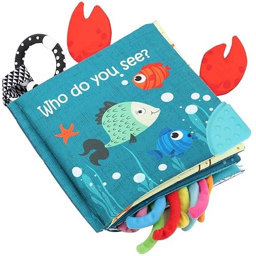 Fish Baby Books Toys, Touch Feel Cloth Crinkle Books for Babies,Baby Infant Toys 0-6, 6-12,12-18 Months,Newborn,Early Learning Education, Baby Gifts Shower for Boys Girls,Teething, Mirror,Shark Ocean - Image 1