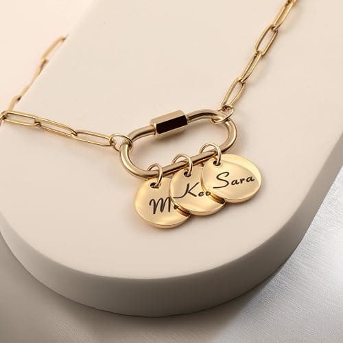 MignonandMignon Custom Carabiner Coin Charm Necklace with Kids Names,Birthday Gift for Mom, Handmade Jewelry for Her, Grandma Gift -P-LOCK-CN thumbnail 6