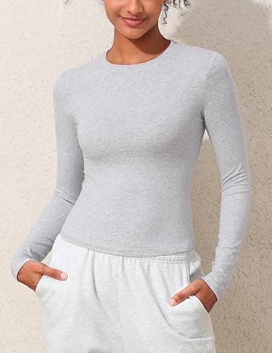 PrettyGuide Women's Cotton Jersey Long Sleeve Shirts Tight Fit Crewneck Crop Tops Basic Fall Going Out Y2K Tops thumbnail 5