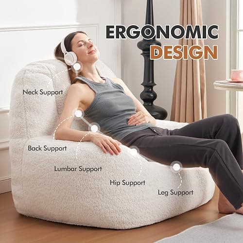 Homguava Bean Bag Chairs for Adults,Giant Beanbag Couch Adult Bean Bag Chair with Filler Included,Modern Lazy Sofa Comfy Chair for Living Room(White) thumbnail 2