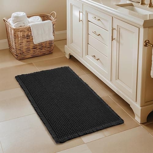 SUBRTEX Waffle Braided Bath Mat, 24" x 36" Soft Waffle Bath Rugs, Absorbent Non Slip Bathrooom Mats, Machine Washable Area Rug for Bathroom, Quick Dry, Black thumbnail 6