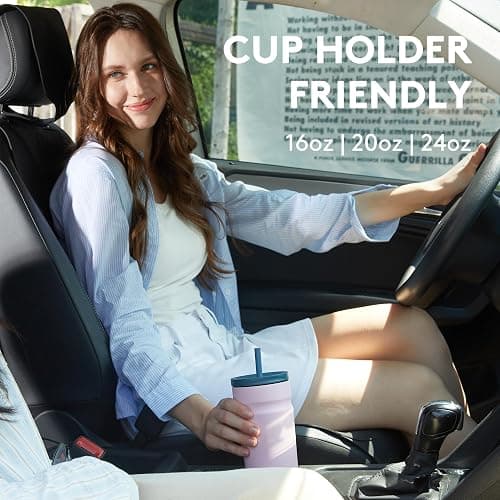 16oz Insulated Tumbler with Lid and Straw Iced Coffee Cup Reusable Stainless Steel Travel Mug Water Bottle Cupholder Friendly for Women Men Her Him (Blush) thumbnail 4