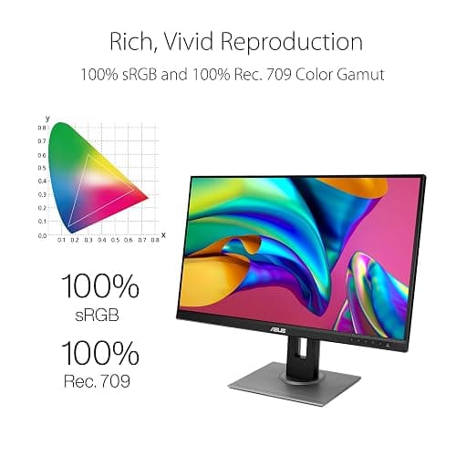 ASUS ProArt Display PA278QV 27” WQHD (2560 x 1440) Monitor, 100% sRGB/Rec. 709 ΔE < 2, IPS, DisplayPort HDMI DVI-D Mini DP, Calman Verified, Anti-glare, Tilt Pivot Swivel Height Adjustable, Black thumbnail 2