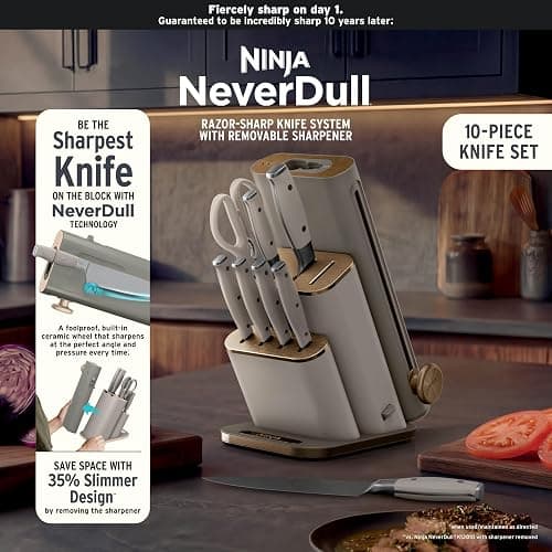 Ninja NeverDull® 10-Piece Premium German Stainless Steel Knife Set, Space-Saving Removeable Sharpener, 10-Year Guarantee, Razor Sharp Knives, NeverDull Technology, NK32010SD1, Stone thumbnail 11