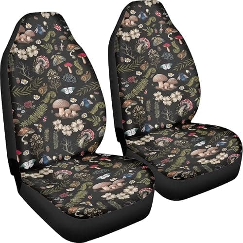Drydeepin Vintage Wild Forest Mushroom Snail Beetle Daisy Cottagecore Print 2 Pack Car Seat Covers Set Front Seats Only Universal Fit Most Truck SUV Vans Auto Accessories Interior Cushion Protector thumbnail 4