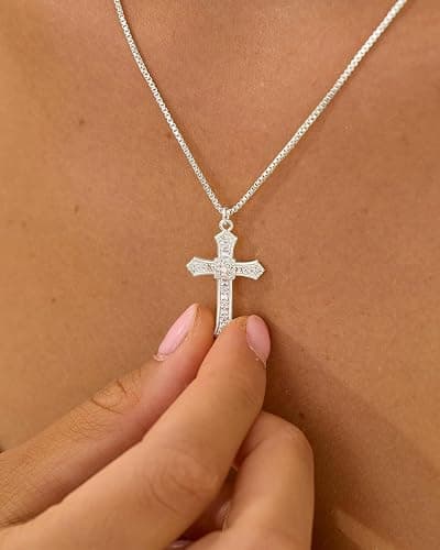 KINHOPI Cross Necklace for Women - 14K Gold/White Gold Plated Simple Dainty Diamond Cross Pendant Necklace with Cubic Zirconia Jewelry Gift For Her - Image 1