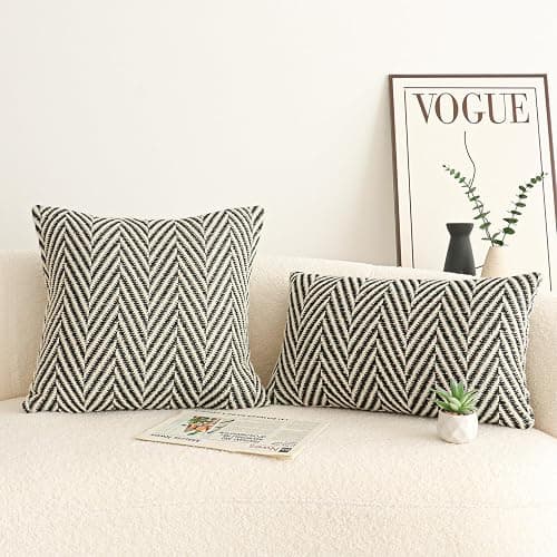 Jonhier Black White Chevron Square Throw Pillow Cover, Boho Farmhouse Geometric Pattern Cushion Cover, Mid Century Accent Decorative Pillowcase for Sofa Couch Bedroom Living Room, 18 x 18 inch thumbnail 6