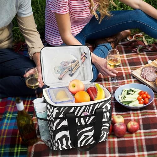 ALAZA Zebra Print Black Cooler Lunch Bag Insulated Lunch Box Large Reusable Lunchbox Leakproof Freezable Cooler Bag for Women Men Picnic Beach thumbnail 2