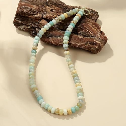 ROISE LADY Beaded Natural Stone Necklaces for Women Choker Gemstone Bead Summer Beach Jewelry Necklace thumbnail 7
