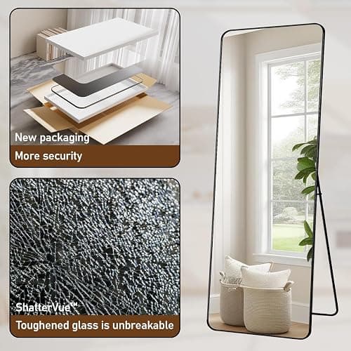 BEAUTYPEAK Black Full Length Mirror, 65"x24" Rounded Corner Floor Mirror Standing Hanging or Leaning Against Wall, Suitable for Bedroom or Dressing Room thumbnail 3