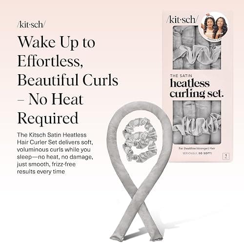 Kitsch Satin Heatless Curling Set – Heatless Curls Overnight with 34" Hair Curler & 2 Satin Scrunchies – Comfortable Hair Curlers to Sleep In for Frizz-Free, No Heat Damage Styling - Silver thumbnail 2