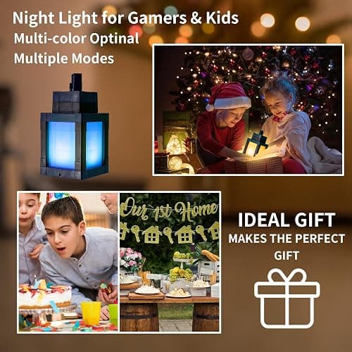 Pixelated Lantern Night Light - USB Rechargeable Night Lamp - 16 Colors LED Mood Light Touch Switch & Remote Control - Wall or Table Mounting Lights, Ideal for Room, Game Room Decor, Gifts for Boys thumbnail 7