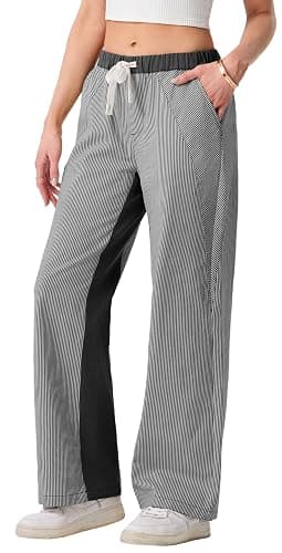 ONLYSTORY Women Striped Low Rise Pants Boho Wide Leg Pant Trendy Fun Patchwork Draw String Pull On Jeans thumbnail 2