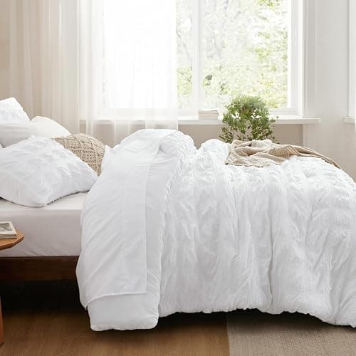 Bedsure Bed in a Bag Queen - 7 Pieces Plaid Seersucker Bedding Comforter Sets, Soft Lightweight White Boho Bed Set with Comforters Queen Size, Sheets, Pillowcases & Shams thumbnail 5