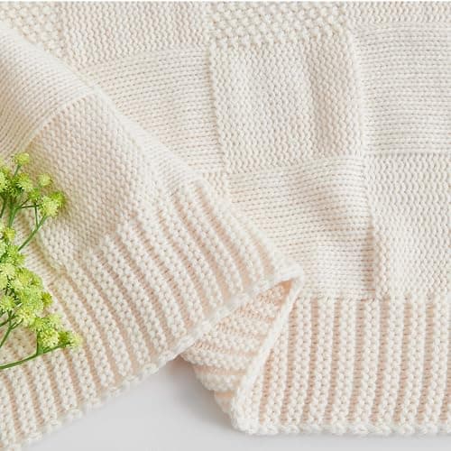 CozeCube Cream White Knitted Checkered Throw Blanket 60"X80" | Check Knit Throw for Couch, Decorative Christmas Soft Cozy Warm Blanket for Bed Sofa Living Room thumbnail 9