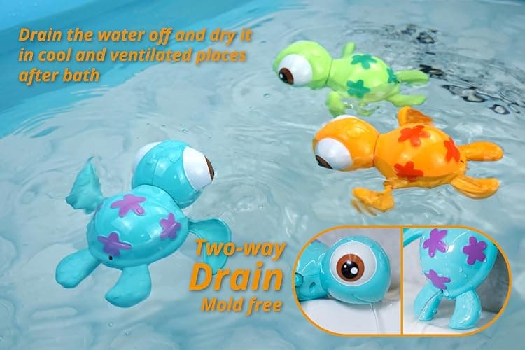 DUCKBOXX XX Wind-up Swimming Sea Turtles Bath Toy, No Battery Mold-Free Anti-Rust Interactive Montessori Toy for Kids 18M+ (3pcs) thumbnail 3
