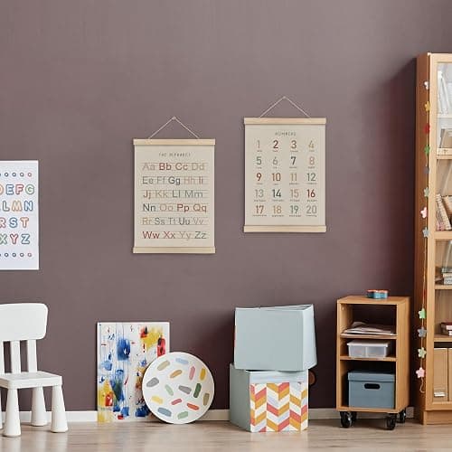 HRQKO Alphabet Numbers Poster Hanger Frame Set of 2, Nursery Wall Decor, ABC Banner Poster Wall Art with Wooden Frames, Alphabet Banner Wall Hanging Decor for Toddler Playroom Nursery, 12x16 Inch - 12X16 - Alphabet & Numbers thumbnail 2
