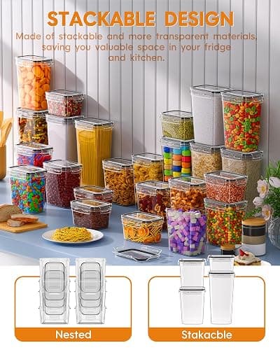 Airtight Food Storage Containers with Lids, 15 PCS Kitchen and Pantry Organization Canisters, BPA-Free, PVC-Free, Food-grade Plastic Leak-proof Jars for Cereal, Flour, Sugar, Extra 24 Labels & Marker thumbnail 7