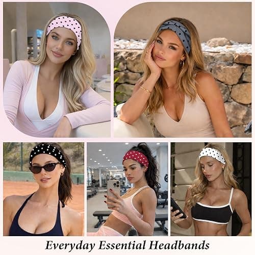 Headbands for Women Non-Slip Workout Hair Bands, 6 Pack Stretchy Athletic Soft Sweatbands, Elastic Cloth Fabric Headband, Fashion Head Bands for Yoga Running Sports Gym Sports Exercise thumbnail 5