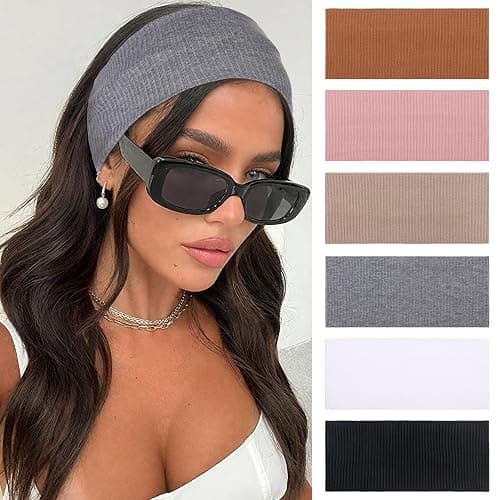 XTREND 6 Packs Knitted Wide Headbands for Women Ribbed Headband Non Slip Boho Head Bands Thick Hairbands Workout Outdoor Yoga Sports Hair Accessories (Black, White, Dark Gray, Khaki, Caramel, Pink) thumbnail 7