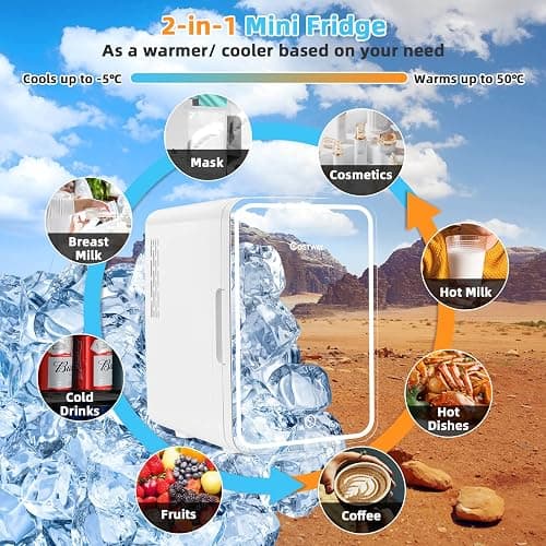 COSTWAY 10L Beauty Mini Fridge, 3-level Brightness AC/DC Skincare Refrigerator with Touch Screen Mirror, Removable Shelves, Portable Mini Cooler and Warmer for Skincare Cosmetics Bedroom thumbnail 3