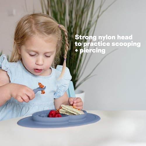 ezpz Mini Utensils - 12 Months+ (Fork & Spoon in Blush) - 100% BPA Free Fork and Spoon - Toddler Utensils - Designed by a Pediatric Feeding Specialist thumbnail 6