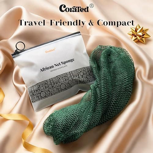 CORATED African Net Sponge Authentic, Shower Loofah Exfoliating Bath Sponge, Body Scrubber for Women and Men Daily Use Body Care, Travel Portable Bath Accessories for Bathroom (Blue & Black) thumbnail 5