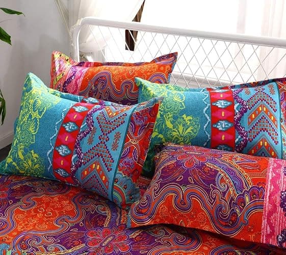 Boho Queen Duvet Cover, 100% Microfiber Ethnic Bohemian Colorful Bedding Set for Men Women, Yellow Orange Modern Geo Bohemian Print Duvet Cover, with Zipper Closure Luxury Soft Durable (Queen, 3pcs) thumbnail 4