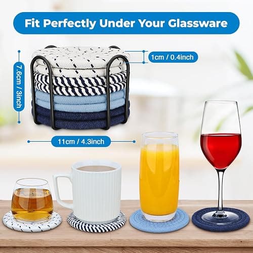 Blue Coaster, Drink Coasters, 8 PackCup Coasters, Kitchen Table Decor, Table Decor for Living Room, Bar Accessories for The Home Bar Set, Coaster Set for Wooden Tabletop Protection Table thumbnail 3