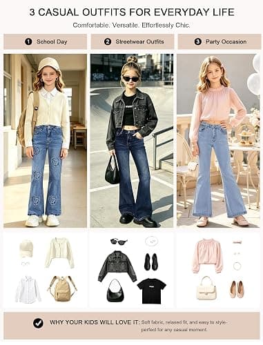Peakpride Girls Jeans Flare High Elastic Waist Denim Pants Bell Bottom Stretch Cute Y2K Streetwear with Pockets 7-14Y thumbnail 8