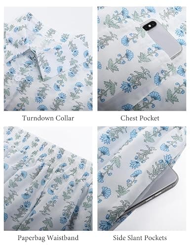 Flygo Womens Floral Pajamas Set Casual 2 Piece Outfits Button Down Shirt Shorts Linen Pj Lounge Sets Beach Vacation Wear thumbnail 6