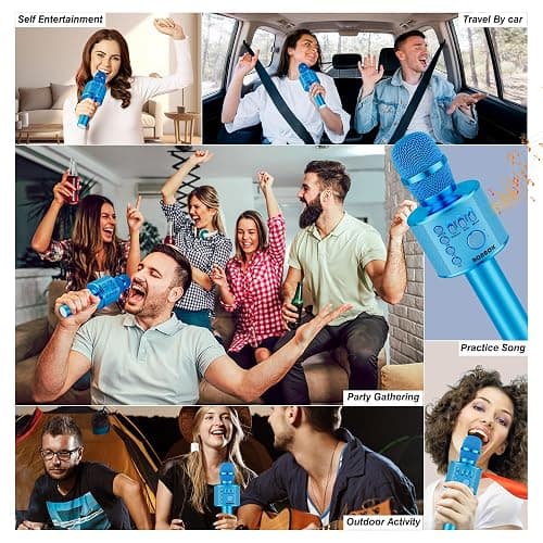 BONAOK Wireless Bluetooth Karaoke Microphone,3-in-1 Portable Handheld Karaoke Mic Speaker Machine Birthday Home Party for PC or All Smartphone (Q37 Blue) thumbnail 6