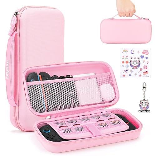 innoAura Switch 2 Carrying Case for NS Switch 2 (2025), with 9 Game Card Slots, Protective Travel Storage Case, Cute Pendant and Sticker, Pink - Image 1