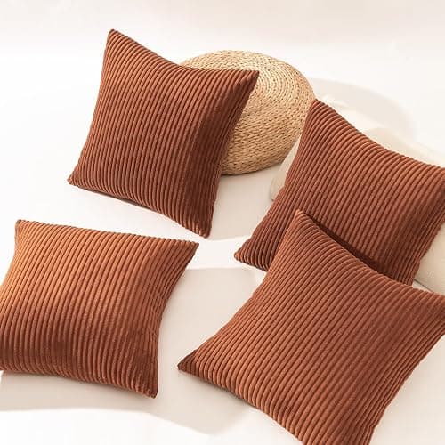 Topfinel Decorative Terracotta Throw Pillow Covers Cushion Cases, Set of 4 Soft Velvet Modern Double-Sided Designs, Rustic Fall Home Decor, Pillow Inserts Not Included 18x18 inch thumbnail 4