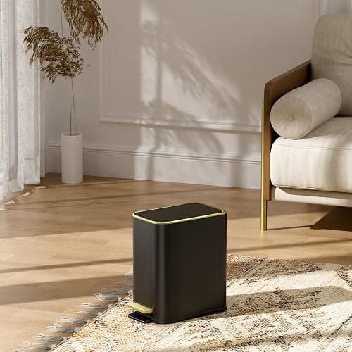 TIPGO Small Bathroom Trash Can with Lid Soft Close, Step Pedal, 5 Liter / 1.3 Gallon Stainless Steel Trash Bin, Slim Garbage Cans for Toilet, Office, Bedroom (Black) thumbnail 5