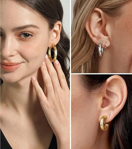 wowshow Gold Hoop Earrings, 14K Gold Plated Chunky Small Hoop Earrings for Women Lightweight Jewelry Gifts 14/20/30/35/45MM thumbnail 3